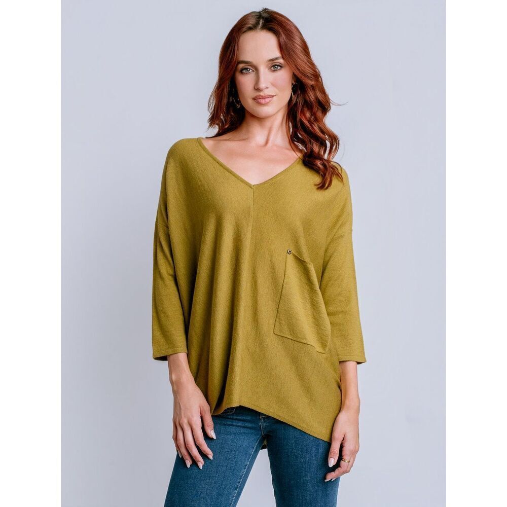 KERISMA Raven V Neck Chartreuse Green Kiwi Sweater Size M/L